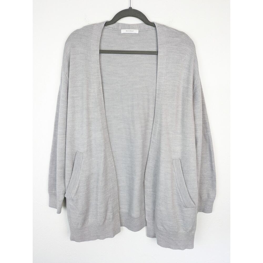 Moussy Cardigan Sweater Knit Minimalist Neutral Oversized Boho Gray Size OS